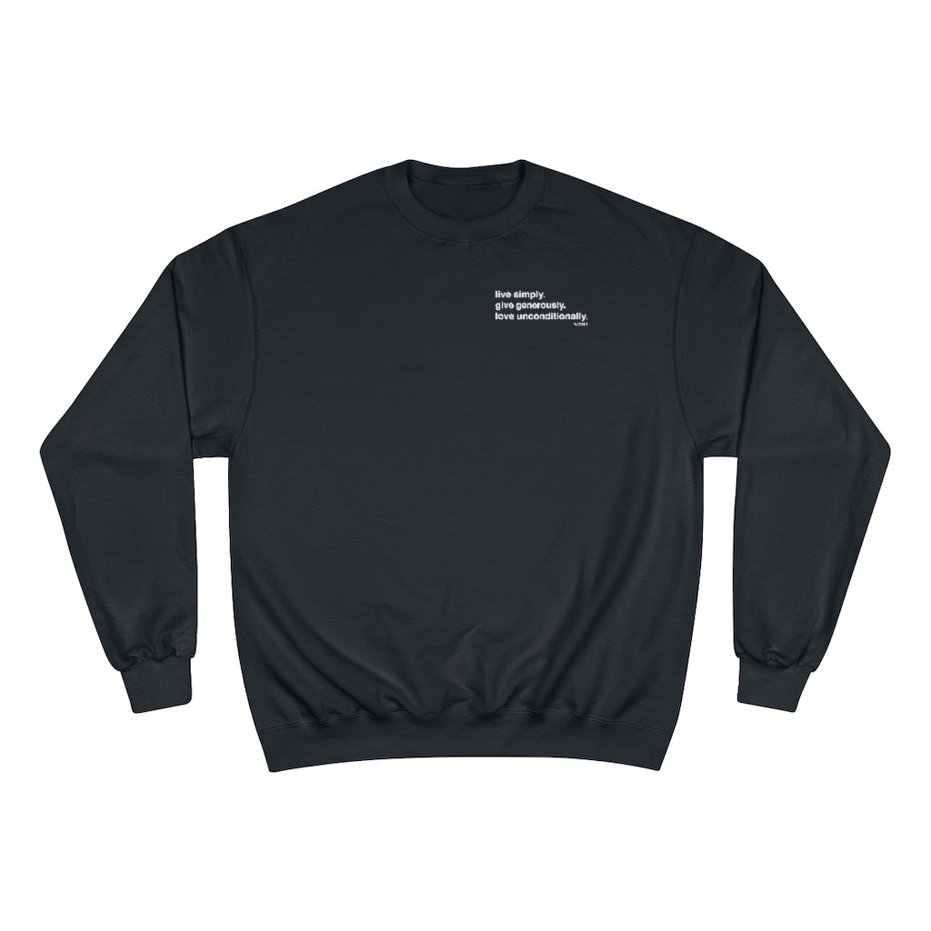 Small Logo | Live. Give. Love. Premium Champion Sweatshirt (24 meals)